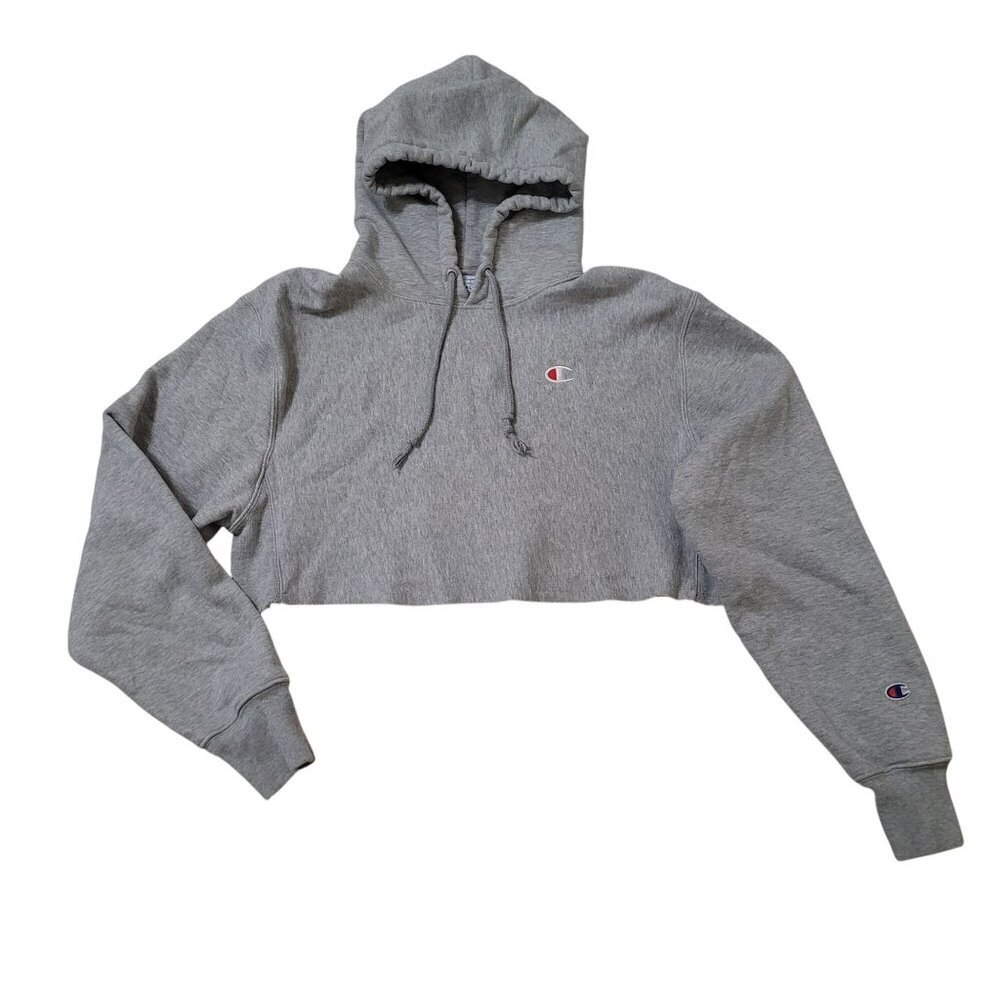 Champion Womens Crop top Hoodie Logo Embroidery On Chest & Sleeve Gym Yoga Small